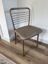 🍊Vintage 1950s MCM Hamilton Costco of Indiana Metal Folding Chair Brown Cushion