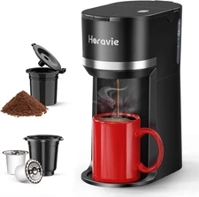 Mini Single Serve Coffee Maker for K Cup & Ground Coffee, One Cup Coffee Machine