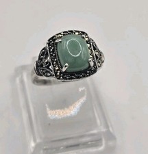 Vintage Genuine Jade Marcasite 925 Sterling Silver Open Work Silver Ring Size 6