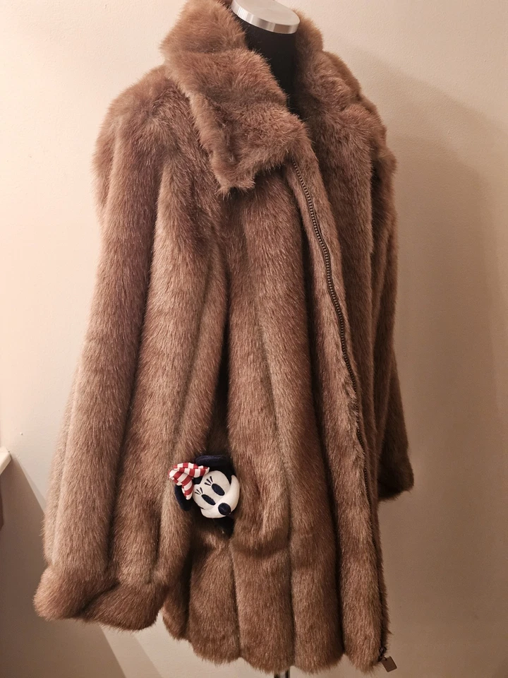 Abrigo para mujer Dennis Basso marrón de piel sintética - talla mediana bolsillos cierre de cremallera Foto 3 de 4