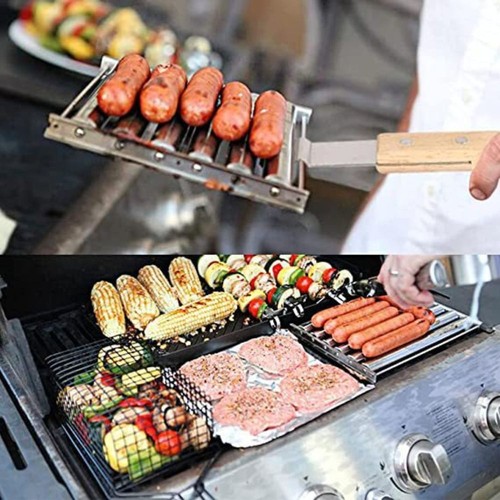 Stainless Steel Hot Dog Roller Wooden Handle BBQ Tool Kitchen - Picture 12 of 12