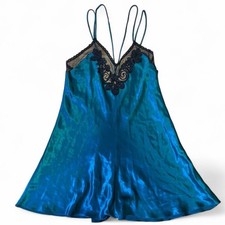 Vintage California Dynasty Emerald Satin  Lace Chemise   Size Large