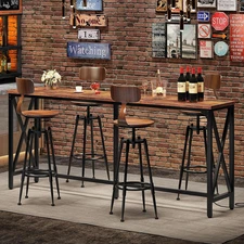 70.9'' Bar Table, Kitchen Dining Table with Power Outlet and Footrest, Industria