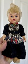 Vintage Dutch Holland Celluloid Plastic Souvenir Doll Sleepy Eyes Wood Shoes