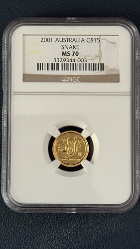 🌟 2001 Australien 1/10 Oz Gold 15 $ Lunar Year of SNAKE Münze NGC MS70 Perth Mint