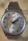 Vintage 1985 Timex Marlin Date Silver Tone Men's 34mm Mechanical Watch WORKS