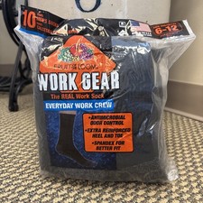 Fruit of the Loom Mens Work Gear Cushioned Black Crew Socks 10 Pairs Sz. 6-12