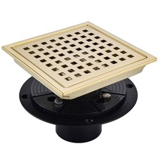 RANDOM 6" Brushed Gold Square Shower Drain Kit w/Flange, Hair Catcher, PVC Base