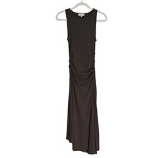 Michael Stars Perez Ruched Ribbed Sleeveless Dress Java Brown Small Made in USA