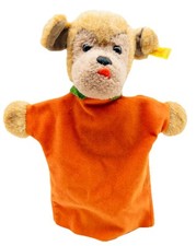 Steiff Handpuppe Mopsi Knopf Vintage Original 🦊 Hund + Fahne  6464/27  27cm