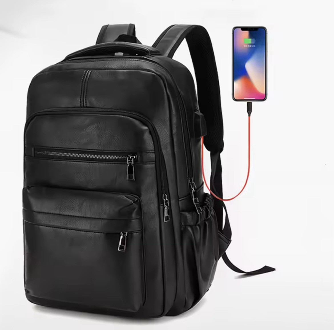Zaino in pelle con stazione di ricarica per cellulare Uomo Donna