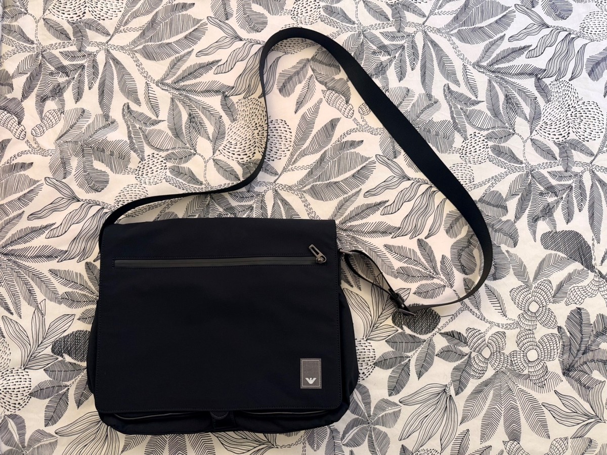Emporio Armani Logo Messenger Bag in Nylon in Black View 2