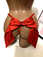 Victoria's Secret Dream Angels Bling V-String Red Bow Panty Rhinestone Red NWT