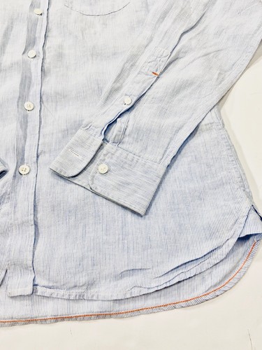 Jack Spade NY Shirt Men Sz Small Petite Blue Pinstripe Button Up 100% Linen - Picture 10 of 17