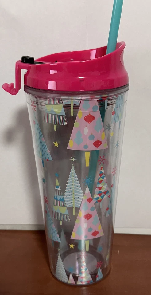 NUEVO VASO ABATIBLE CANTINI 24 OZ CON PAJA ÁRBOLES FESTIVOS Foto 2 de 3