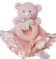 Carters Baby Pink Bear Lovey Silky Back and Ruffle Plush Security Blanket