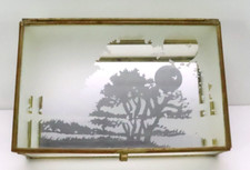 VTG Frosted Glass Etched Vintage Mirrored Trinket Jewelry Box 5.5"