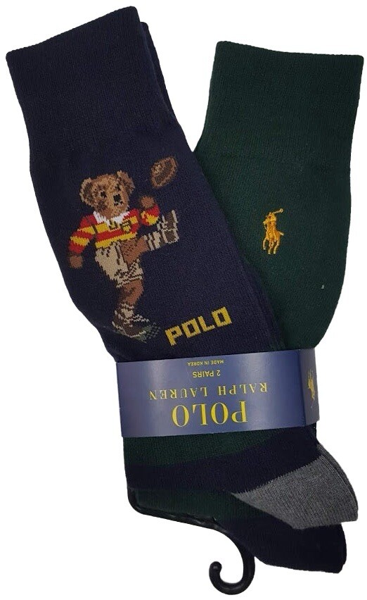 Polo Ralph Lauren Calzini Uomo Kicker Bear Pony 2 Paia Taglia 10 13 Nuovi con etichette