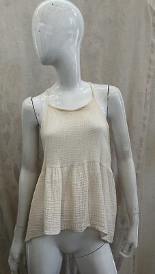FINAL TOUCH Cream Textured Gauzy Cotton Racerback Sleeveless Blouse Sz M