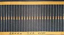 220 K Ohm 1/4 WATT 5% Carbon Film Resistor, (25 pcs) NOS