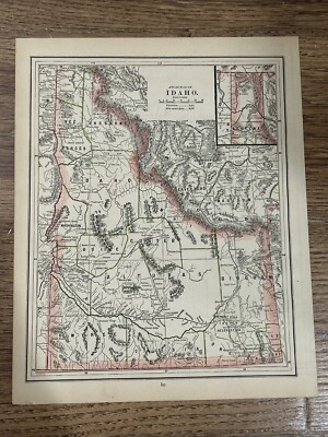 Antique 1886 Map Of Idaho 13.5 x11.5 