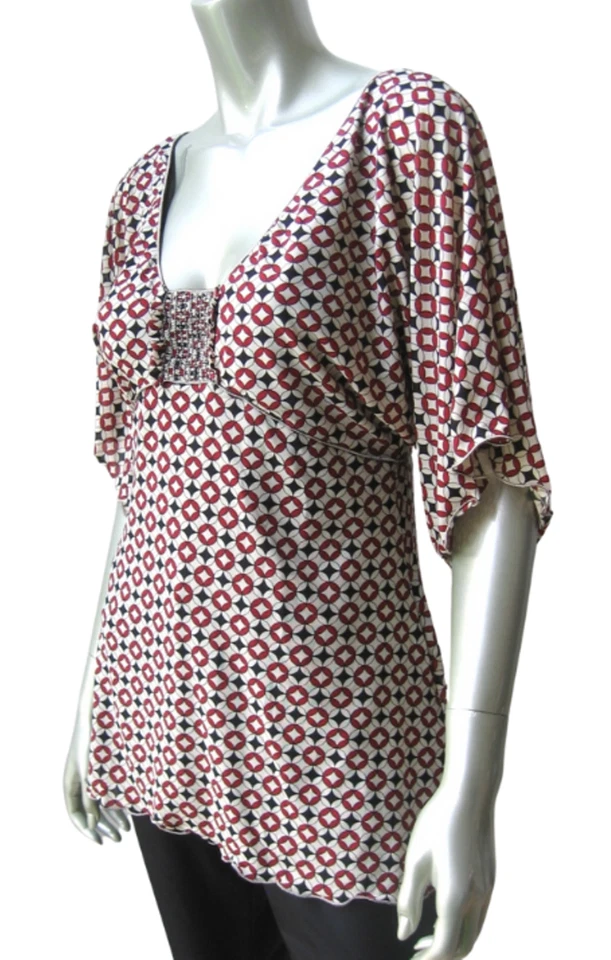 CA17 Max Studio NUEVA Blusa Prendas para el torso Para Mujer Cuello Profundo Borde Quemado Manga Kimono XS Foto 4 de 4