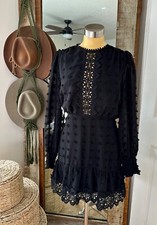NWT Women's Lulus Love or Lust Black Lace Embroidered Dots Dress Sz Medium