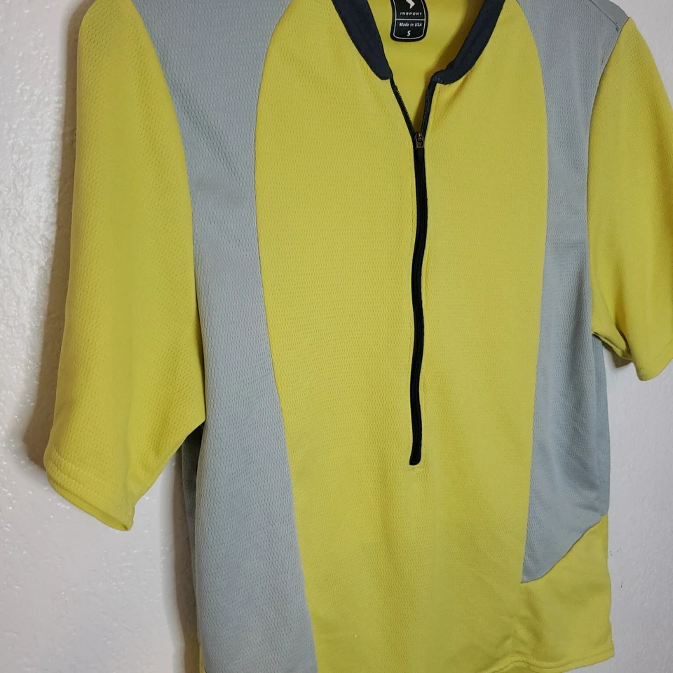 Jersey de ciclismo Insport 1/2 cremallera bolsillo trasero para hombre pequeño amarillo gris hecho en EE. UU. Foto 3 de 4