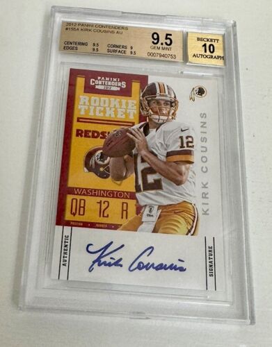 2012 Panini Contenders Kirk Cousins Rookie Ticket Autograph 10 - BGS 9.5 - Picture 1 of 6