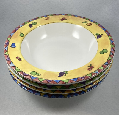 Sango Sangria Stoneware Rim Soup Bowls 8.7in Zipkin Discontinued Set of 4