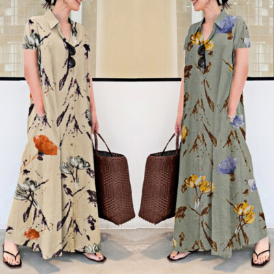 Summer Ladies Plus Size Women's Casual Loose Boho Floral Cotton Linen Maxi Dress | eBay Summer Ladies Plus Size Women's Casual Loose Boho Floral Cotton Linen Maxi Dress | eBay