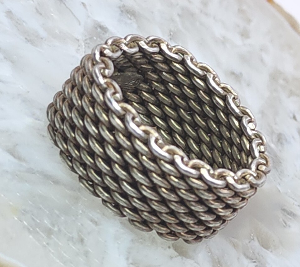 Tiffany & Co. Sterling Silver Somerset Mesh Band Ring Size 5