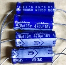 2x Condensatore elettrolitico assiale, 470uF 16V 85°, ORIGINALE NICHICON, NUOVO