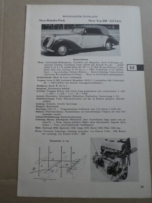 STEYR DAIMLER PUCH TYP 220  MK Testkarte 1939 Datenblatt Testbericht Prospekt