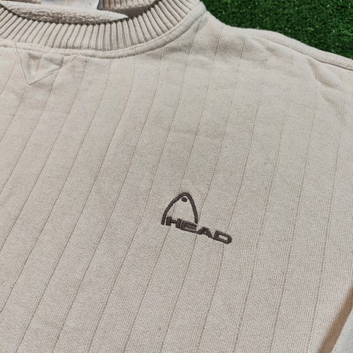 Vintage Head Sweater Mens Small Cream White Striped 90s Embroidered Casual Adult - Picture 2 of 12