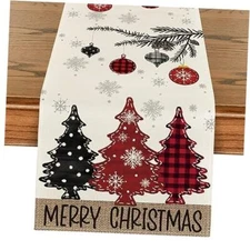  Pine Trees Merry Christmas Table Runner, Winter 13" x 72", Table Runner Red