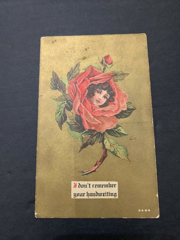 c.1910 I Don't Remember Your Handwriting Postcard Flower Girl