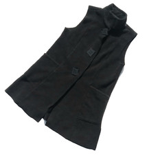 Janska Fleece Vest Lagenlook Button Front Black Sleeveless Made In Usa Jacket S