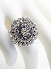 Sparkling Rhinestone Statement Stretch Fashion Ring Silver Tone