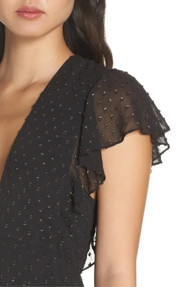 JILL Stuart 黑色金色金属纹理波尔卡圆点绒开衩长裙 10 美国 — 第 4/4 张图片