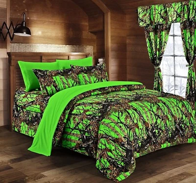 REGAL COMFORT 9 pc King size Biohazard Green Camo comforter and sheets set