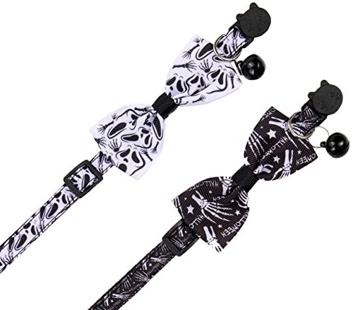 2 Pack Halloween Cat Collar Bowtie, Spooky Kitten Collar with Bell, Bow Tie - Picture 6 of 7