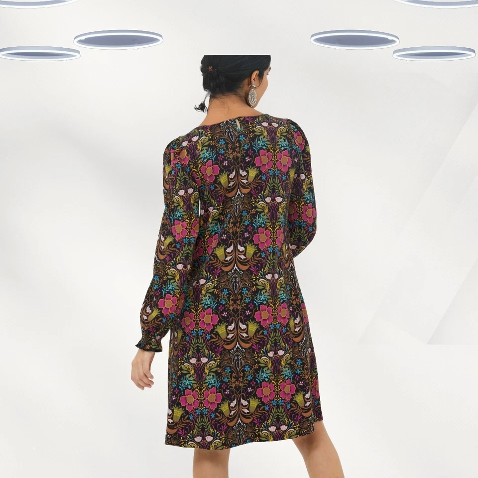 Ex Fat Face Women's Long Sleeve Art Floral Dress in Multi (RRP £55) - Image 3 of 4
