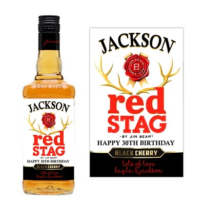 PERSONALISIERTE NJIM BEAN RED STAG WHISKEY FLASCHE ETIKETT GEBURTSTAG ERWACHSENE BOURBON 