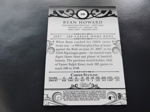 Rare Ryan Howard 2008 Topps Moments & Milestones Phillies Insert #30 SR'#D 3/25 - Picture 2 of 2