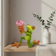 froschfigur mit blumenstrau&szlig; dekorativ harzfroschfigur verspielt f&uuml;r wohnzimmer
