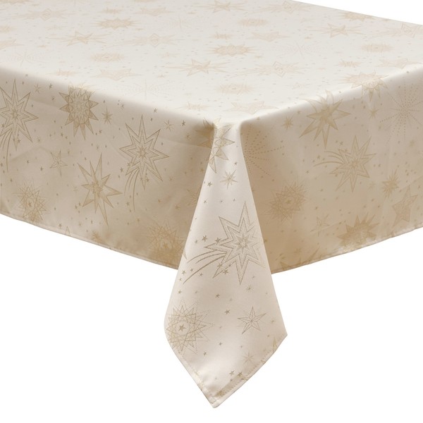 Tischtuch Tischdecke 140X360 Cm Beige Mit Goldenen Sternen Weihnachtstischdecke-image