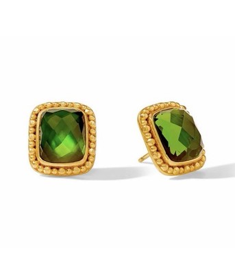 Julie Vos Marbella Iridescent Jade Green Stud Earrings in Gold Authentic NEW