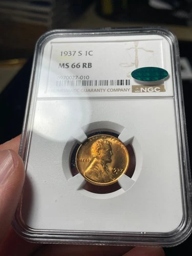 1937-S NGC MS66 RB CAC Lincoln Wheat Cent