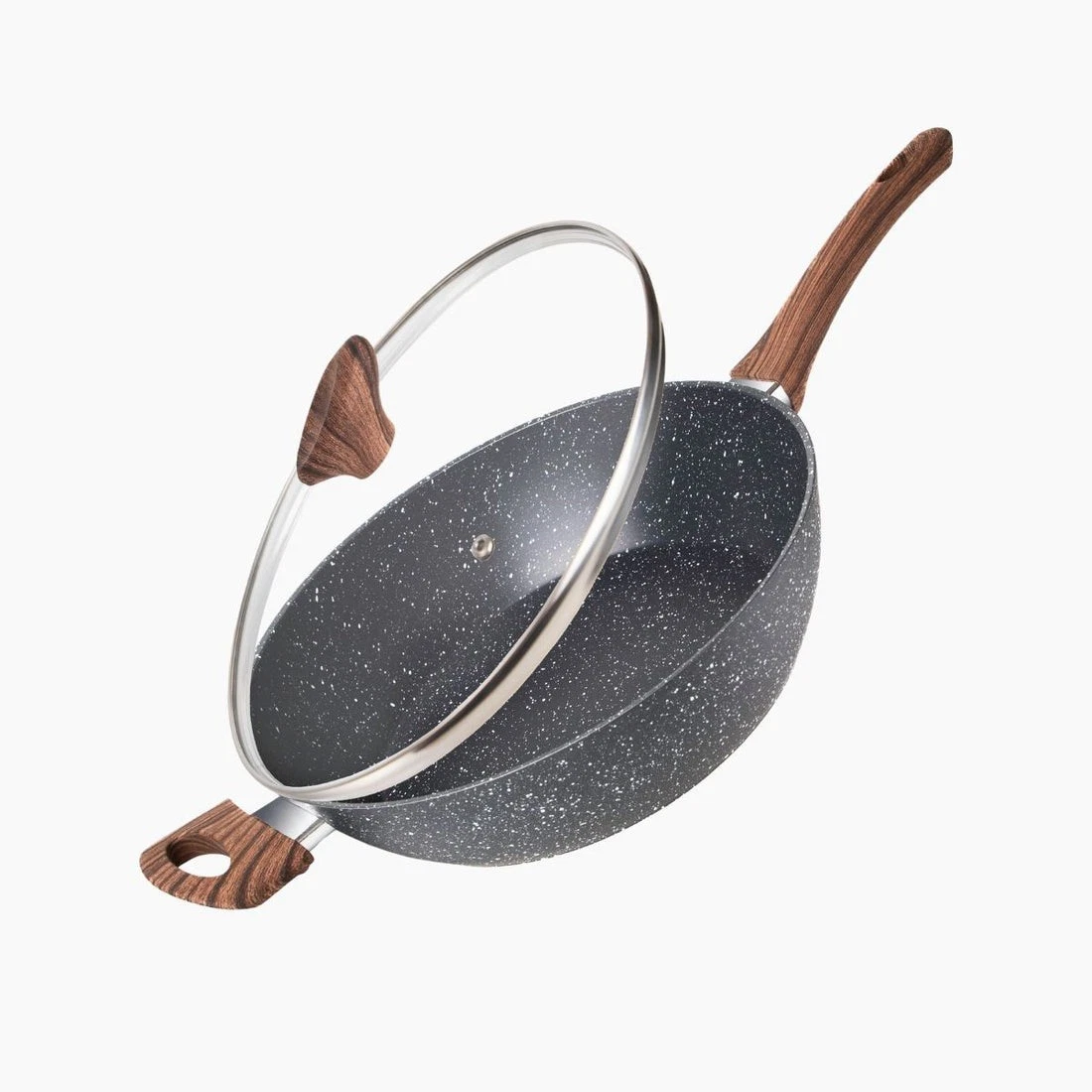 Nuovva Induction Non-Stick Sauté Frying Pan with Lid Pot 28cm Grey Granite